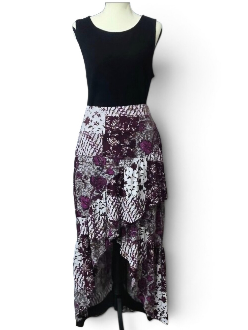 INC Patchwork Ruffle Tiered High Low Maxi Skirt Boho Whimsigoth Cottagecore M